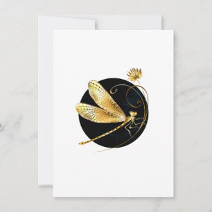 Golden dragonfly in black circle holiday card