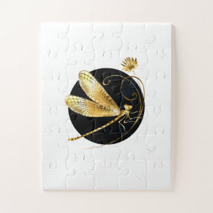 Golden dragonfly in black circle jigsaw puzzle