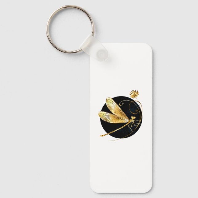 Golden dragonfly in black circle keychain (Front)