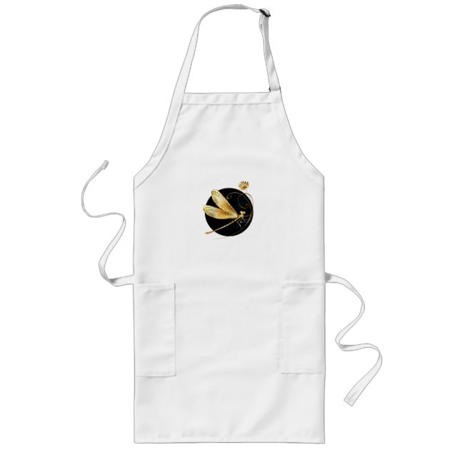Golden dragonfly in black circle long apron (Front)