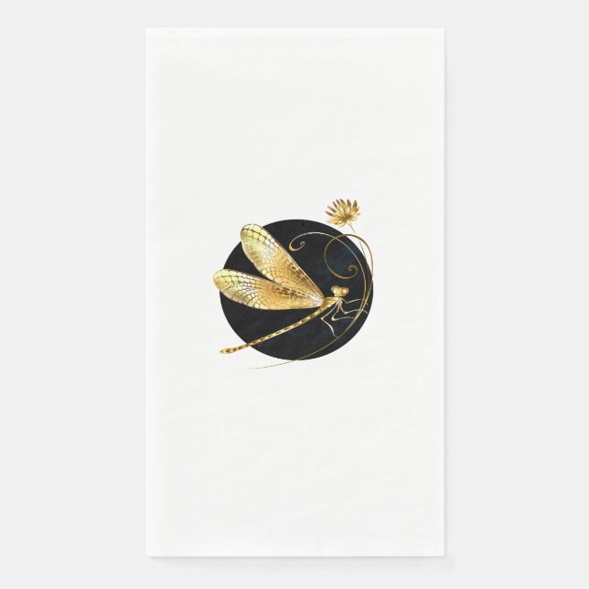 Golden dragonfly in black circle napkin (Front)