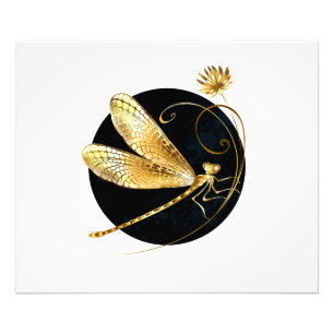 Golden dragonfly in black circle photo print