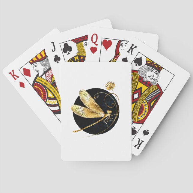 Golden dragonfly in black circle playing cards (Back)