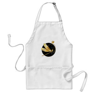 Golden dragonfly in black circle standard apron