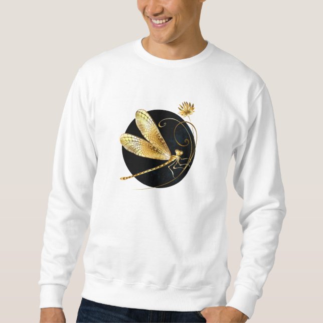 Golden dragonfly in black circle sweatshirt (Front)