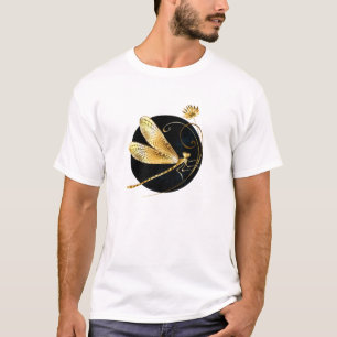 Golden dragonfly in black circle T-Shirt