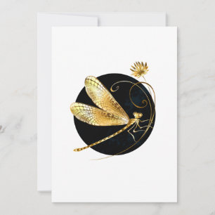 Golden dragonfly in black circle thank you card