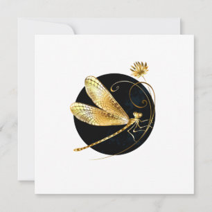 Golden dragonfly in black circle thank you card