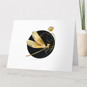 Golden dragonfly in black circle thank you card