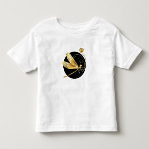 Golden dragonfly in black circle toddler t-shirt
