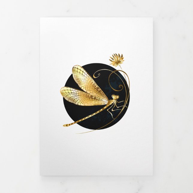 Golden dragonfly in black circle Tri-Fold announcement (Cover)