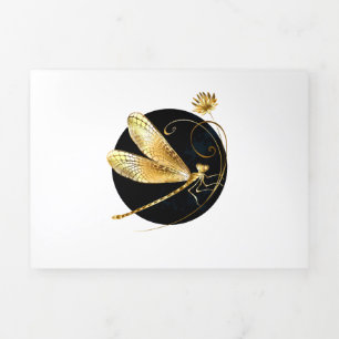 Golden dragonfly in black circle Tri-Fold holiday card