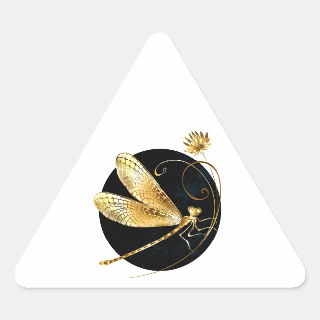 Golden dragonfly in black circle triangle sticker (Front)