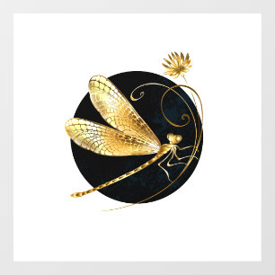 Golden dragonfly in black circle window cling