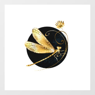 Golden dragonfly in black circle window cling