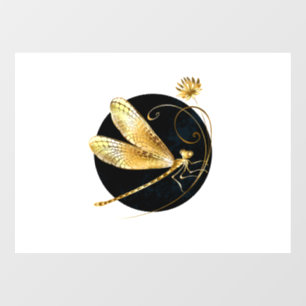 Golden dragonfly in black circle window cling