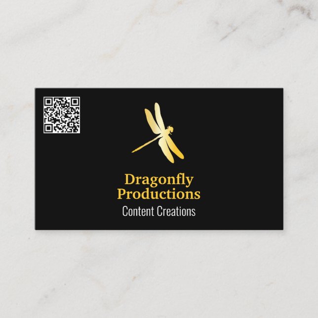 Golden Dragonfly Logo | QR Code Business Card (Front)