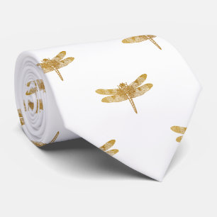 Golden Dragonfly Repeat Gold Metallic Foil Tie