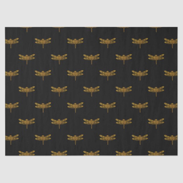 Golden Dragonfly Repeat Gold Metallic Foil Tissue Paper (Front)