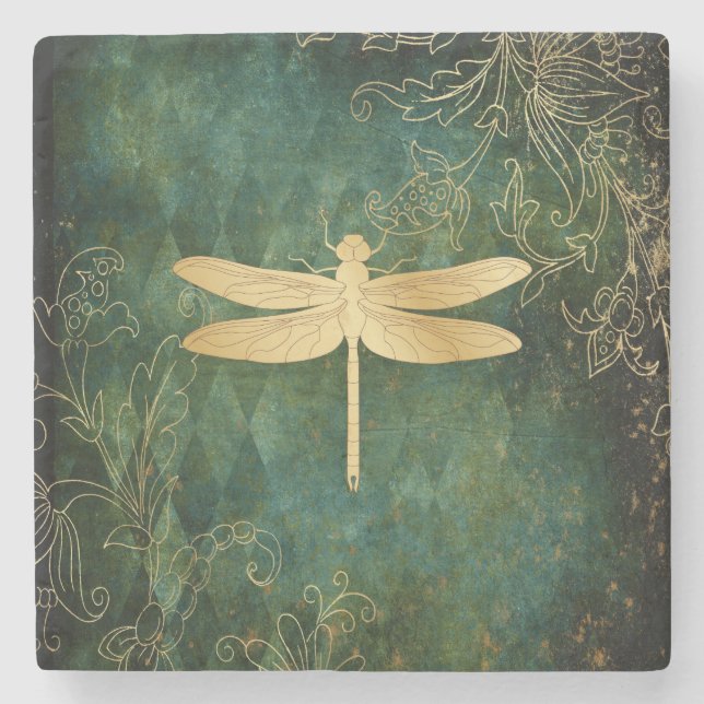Golden Dragonfly Stone Coaster (Front)