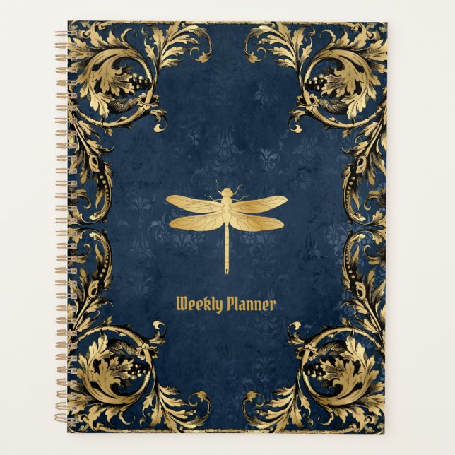 Golden Dragonfly Whimsical Undated Planner (Front)