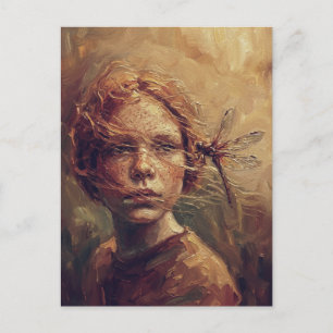 Golden Dragonfly Whisper – Warm Impressionist Oil Postcard