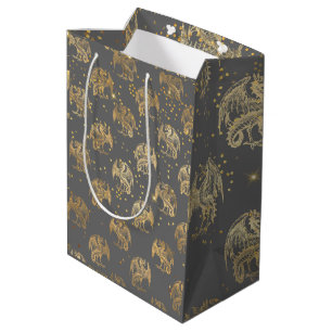 Golden Dragons and Stars Medium Gift Bag