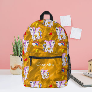 Golden Dreams Enchanted Unicorns Gold Printed Backpack