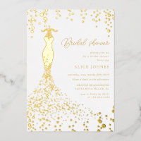 golden dress bridal shower foil invitation