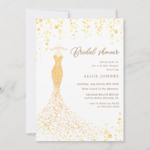 golden dress bridal shower invitation