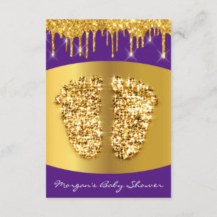 Golden Drips Royal Blue Baby Shower Feet Purple Invitation
