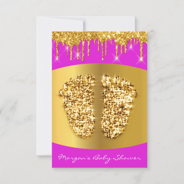 Golden Drips Royal Lux Baby Shower Foot Pink Girl Invitation (Back)