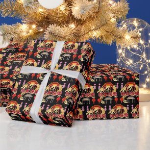 Golden Dynasty Bloom black Wrapping Paper