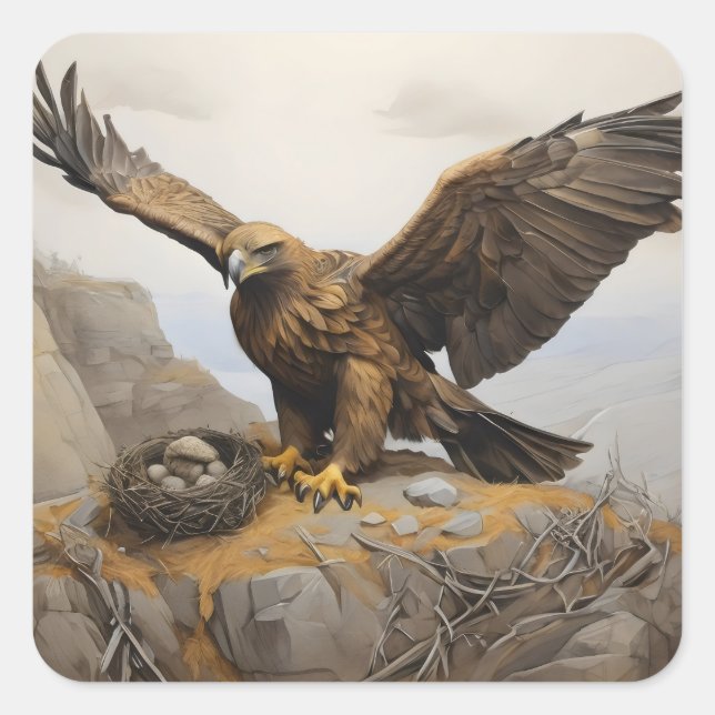 golden eagle at nest square sticker (Front)