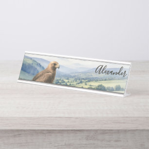 Golden Eagle Bird Wildlife Landscape Personalized Desk Name Plate