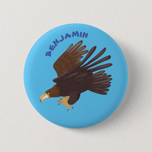 Golden eagle funny cartoon illustration 2 inch round button (Front)
