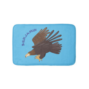 Golden eagle funny cartoon illustration bath mat