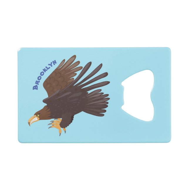 Golden eagle funny cartoon illustration credit card bottle opener (Front (Horizontal))