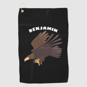 Golden eagle funny cartoon illustration golf towel