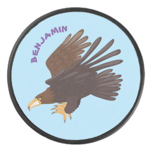 Golden eagle funny cartoon illustration hockey puck