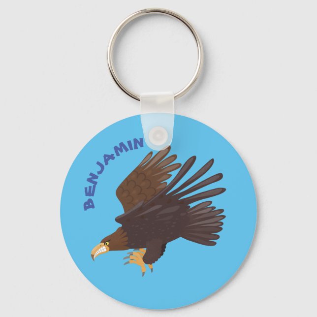 Golden eagle funny cartoon illustration keychain (Front)