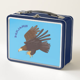 Golden eagle funny cartoon illustration metal lunch box