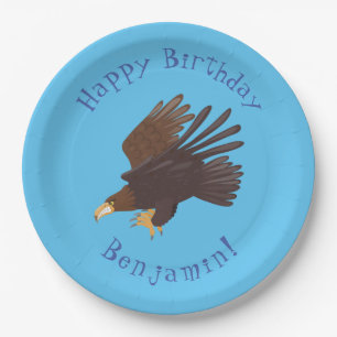 Golden eagle funny cartoon illustration paper plate