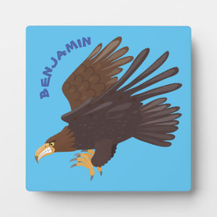 Golden eagle funny cartoon illustration plaque