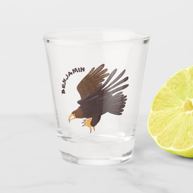 Golden eagle funny cartoon illustration shot glass (Front)
