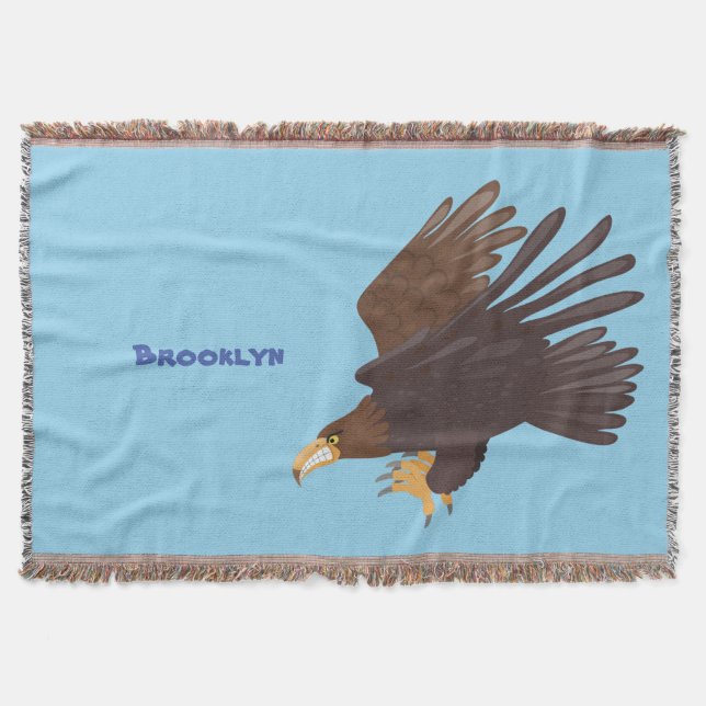 Golden eagle funny cartoon illustration throw blanket (Front)