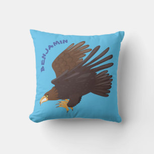 Golden eagle funny cartoon illustration throw pillow