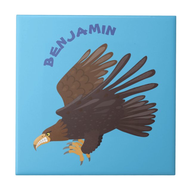 Golden eagle funny cartoon illustration tile (Front)