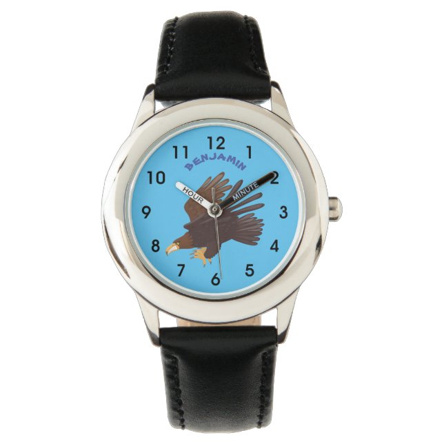 Golden eagle funny cartoon illustration  watch (Front)