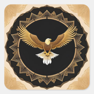 Golden Eagle Geometric Mandala 🖼️ Majestic 🦅 Square Sticker